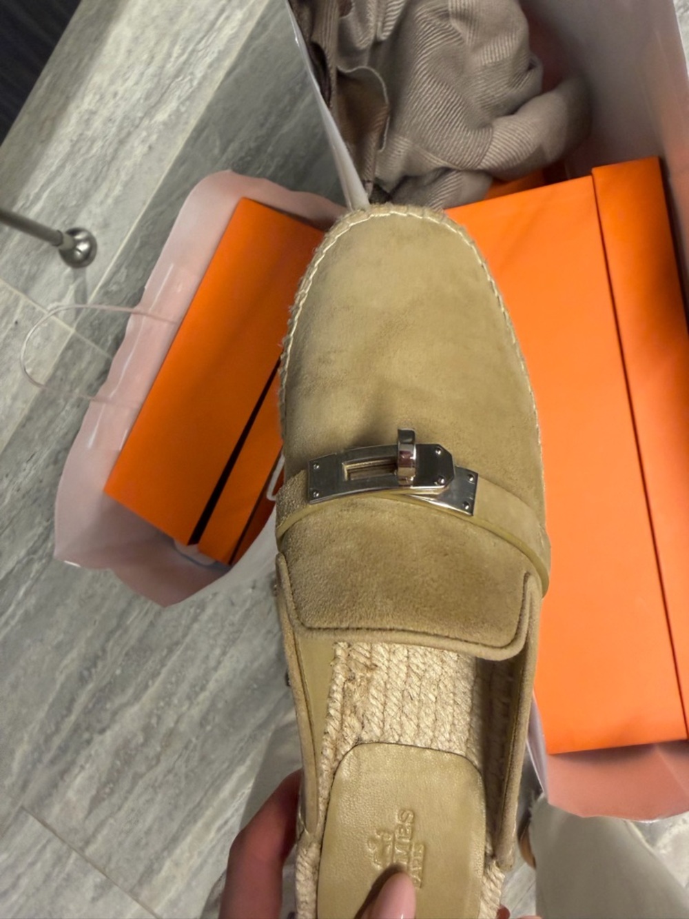 Hermes Beige Suede Espadrille Mule NWT - Picture 5 of 6